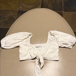 Abercrombie & Fitch Cream Puff Sleeve Tie-Front Blouse